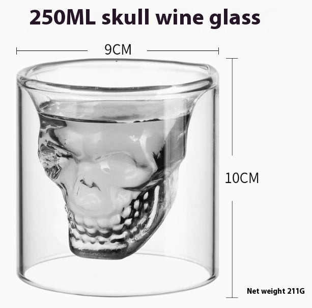 Double-Layer Skull Whiskey Glass – Creative Transparent Cup for Home Bar, Wine & Cocktail Lovers