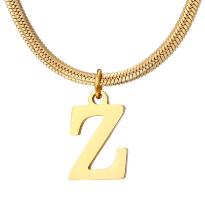 Minimalist A–Z Letter Necklace – Stainless Steel Gold Snake Chain Pendant Jewelry for Women & Birthday Gifts