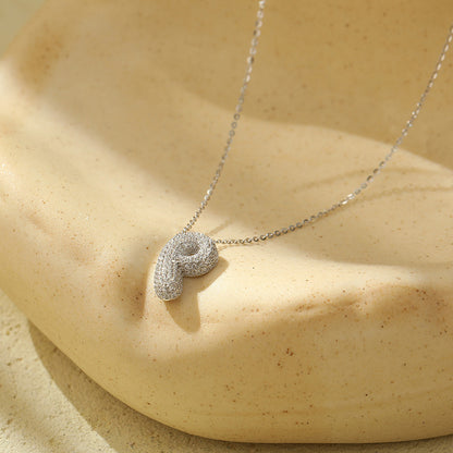 Bubble Letter Initial Pendant Necklace – Stainless Steel Zircon Jewelry for Women, 26 Letters Available