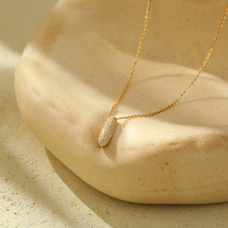 Bubble Letter Initial Pendant Necklace – Stainless Steel Zircon Jewelry for Women, 26 Letters Available