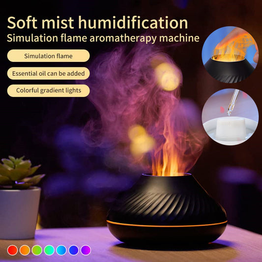 Volcanic Flame Aroma Diffuser – 130ml USB Essential Oil Humidifier with Color LED Night Light