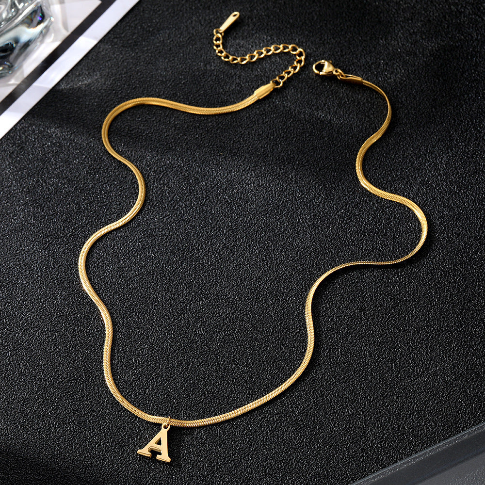 Minimalist A–Z Letter Necklace – Stainless Steel Gold Snake Chain Pendant Jewelry for Women & Birthday Gifts