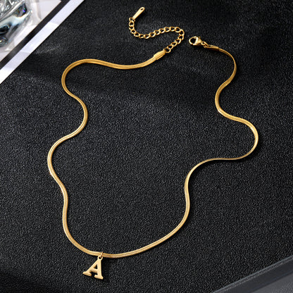 Minimalist A–Z Letter Necklace – Stainless Steel Gold Snake Chain Pendant Jewelry for Women & Birthday Gifts