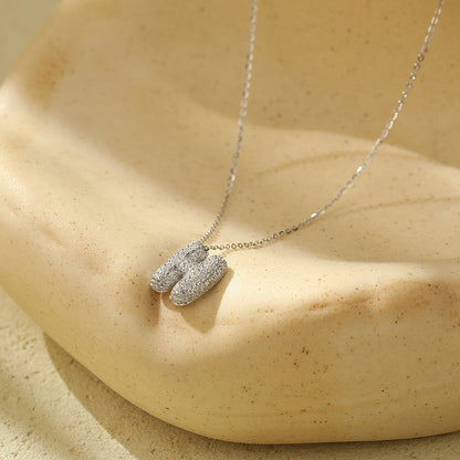 Bubble Letter Initial Pendant Necklace – Stainless Steel Zircon Jewelry for Women, 26 Letters Available