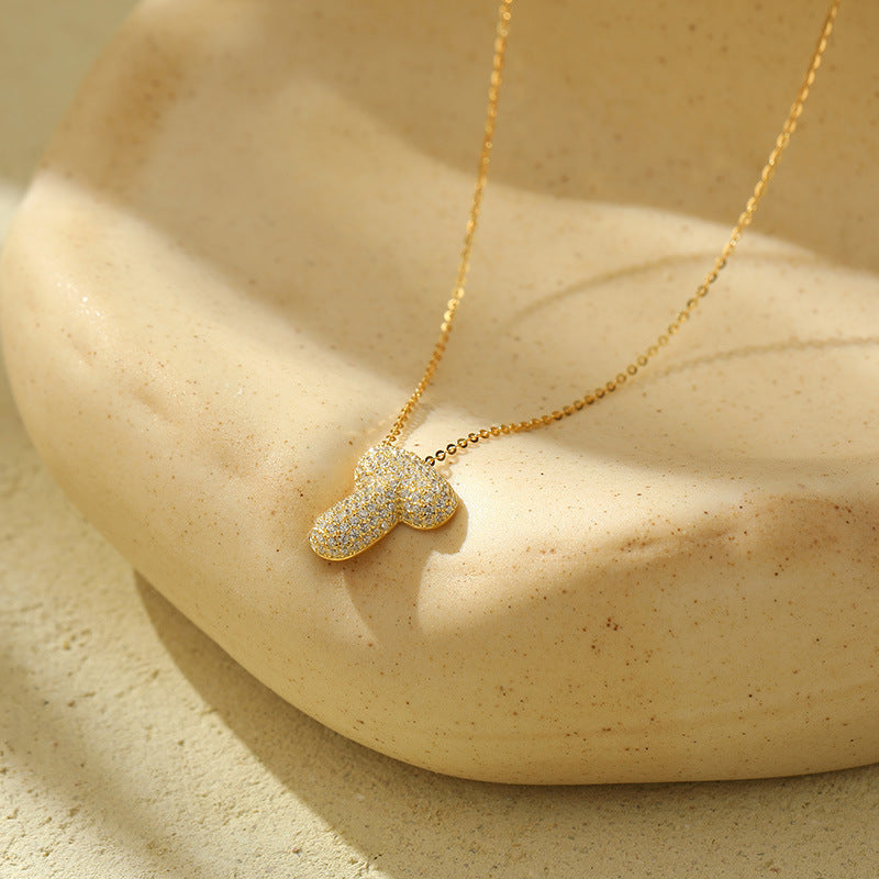 Bubble Letter Initial Pendant Necklace – Stainless Steel Zircon Jewelry for Women, 26 Letters Available