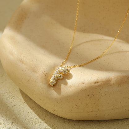 Bubble Letter Initial Pendant Necklace – Stainless Steel Zircon Jewelry for Women, 26 Letters Available