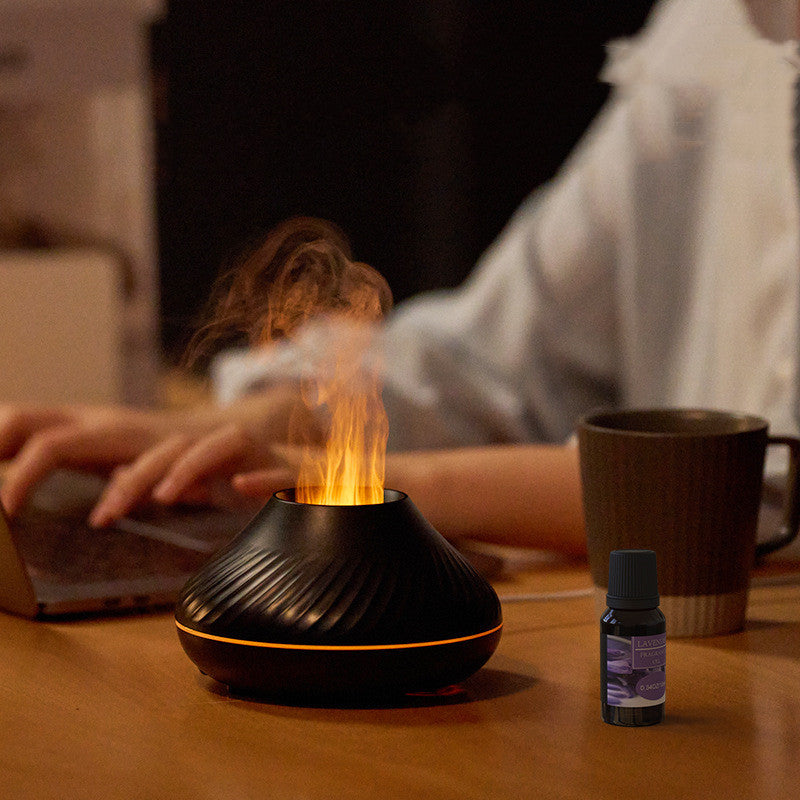 Volcanic Flame Aroma Diffuser – 130ml USB Essential Oil Humidifier with Color LED Night Light