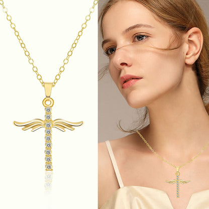 Angel Wings Cross Necklace – Stainless Steel Pendant Jewelry for Women, Faith-Inspired Gift