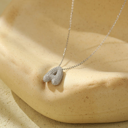 Bubble Letter Initial Pendant Necklace – Stainless Steel Zircon Jewelry for Women, 26 Letters Available