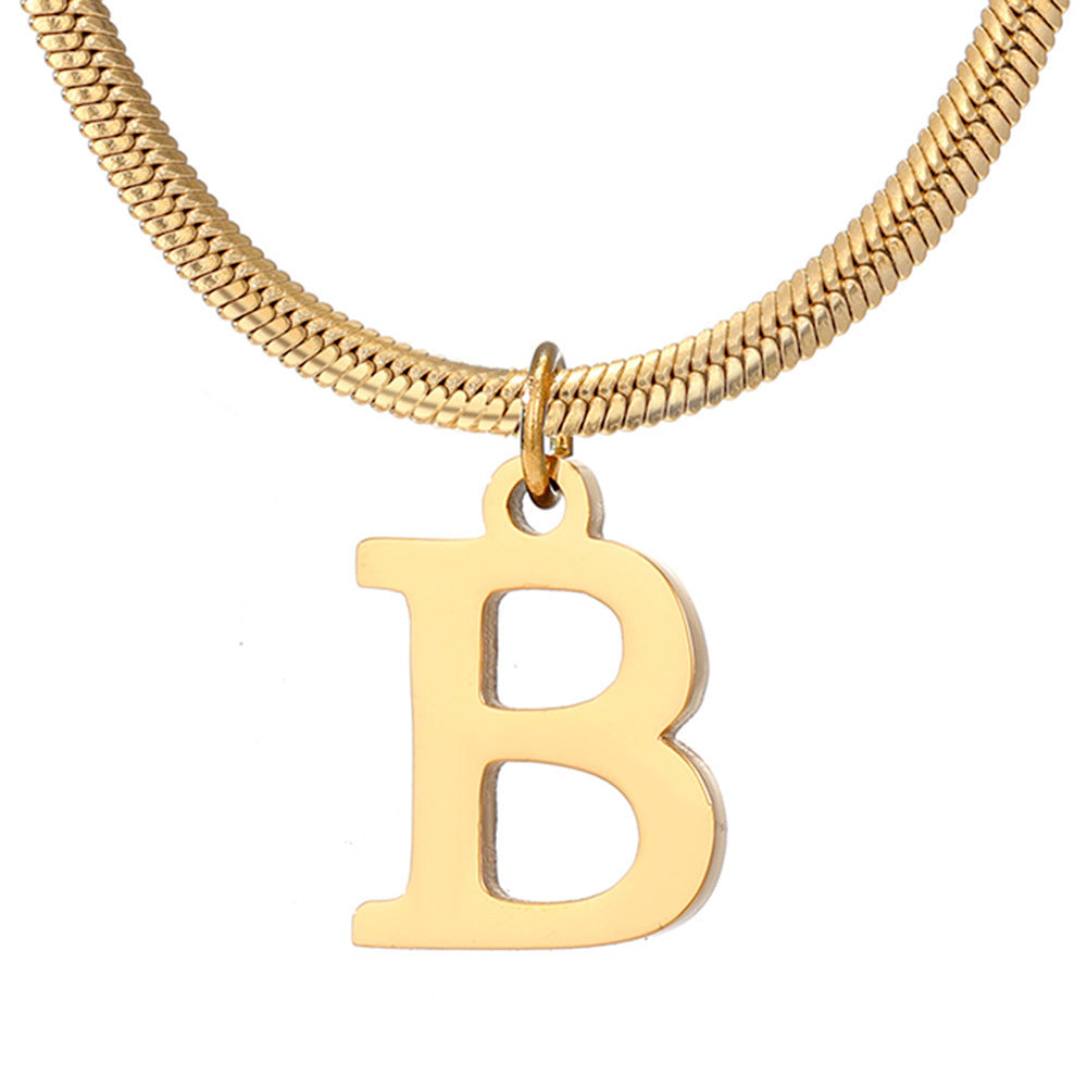 Minimalist A–Z Letter Necklace – Stainless Steel Gold Snake Chain Pendant Jewelry for Women & Birthday Gifts