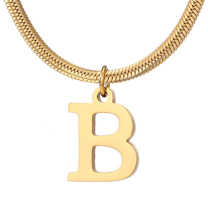 Minimalist A–Z Letter Necklace – Stainless Steel Gold Snake Chain Pendant Jewelry for Women & Birthday Gifts