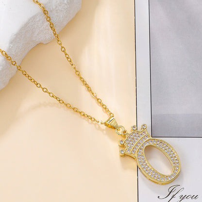 Gold Crown Letter Pendant Necklace – Elegant Diamond Initial Jewelry for Women, Gifts & Parties