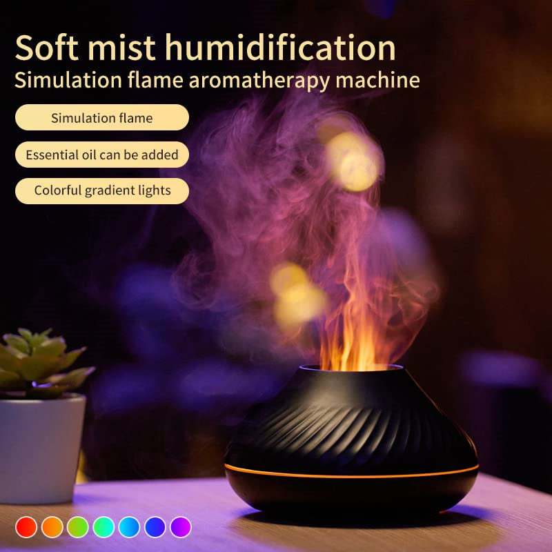 Volcanic Flame Aroma Diffuser – 130ml USB Essential Oil Humidifier with Color LED Night Light