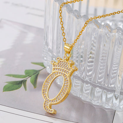 Gold Crown Letter Pendant Necklace – Elegant Diamond Initial Jewelry for Women, Gifts & Parties