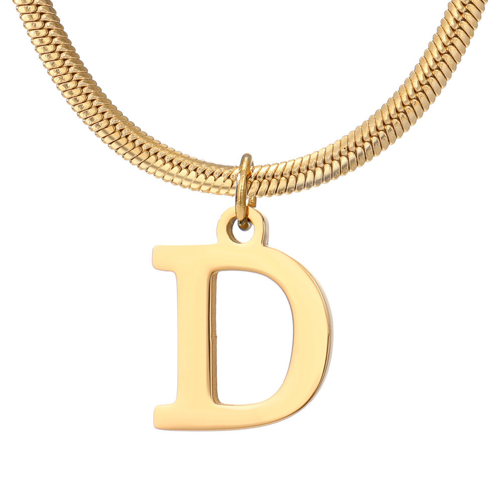 Minimalist A–Z Letter Necklace – Stainless Steel Gold Snake Chain Pendant Jewelry for Women & Birthday Gifts