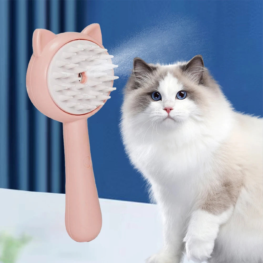 Rechargeable Cat & Dog Grooming Brush – Self-Cleaning Pet Hair Brush with Mist Spray