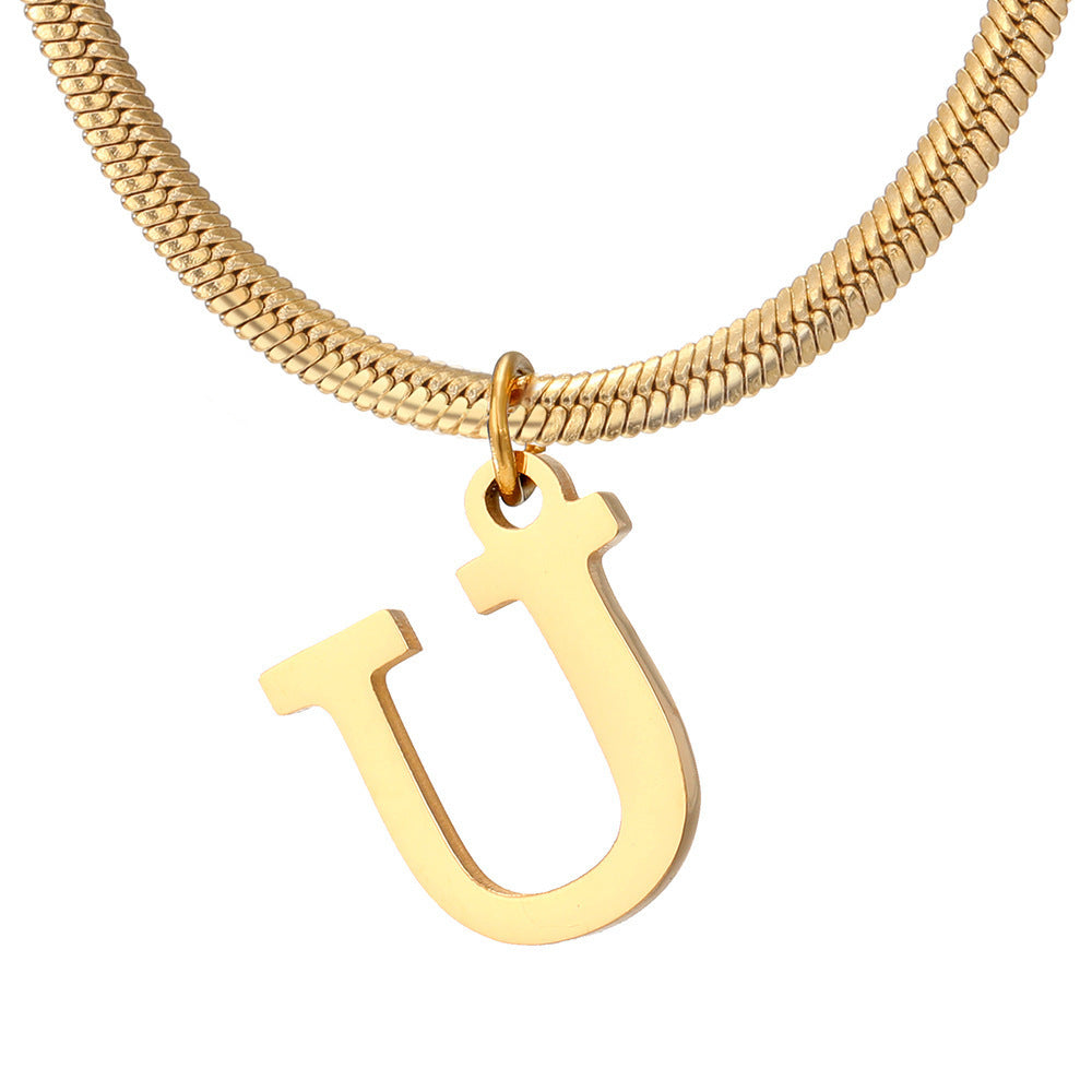Minimalist A–Z Letter Necklace – Stainless Steel Gold Snake Chain Pendant Jewelry for Women & Birthday Gifts