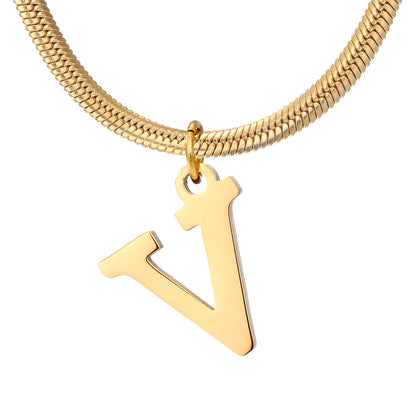 Minimalist A–Z Letter Necklace – Stainless Steel Gold Snake Chain Pendant Jewelry for Women & Birthday Gifts
