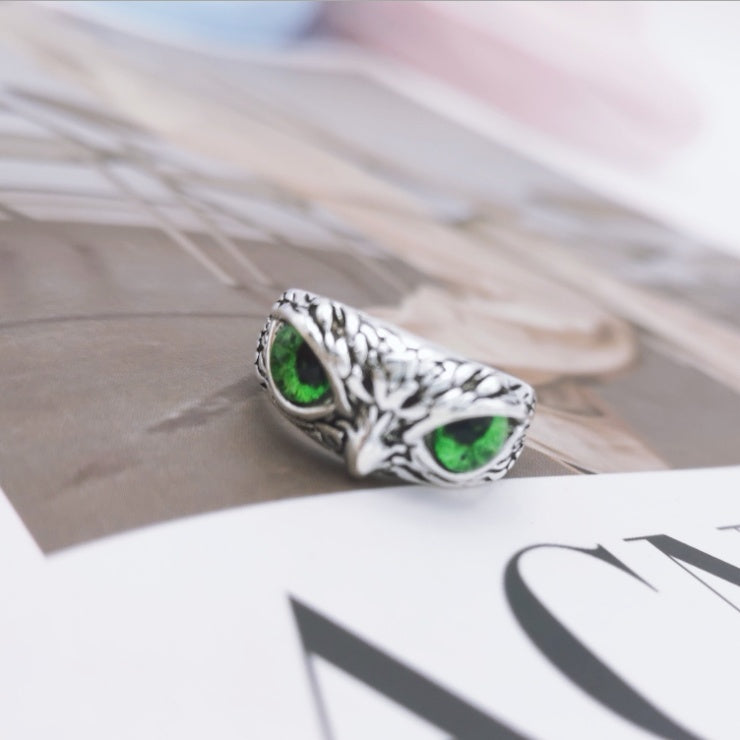Vintage Owl Eye Ring – Retro Silver Animal Jewelry for Women, Fashion Statement Gift