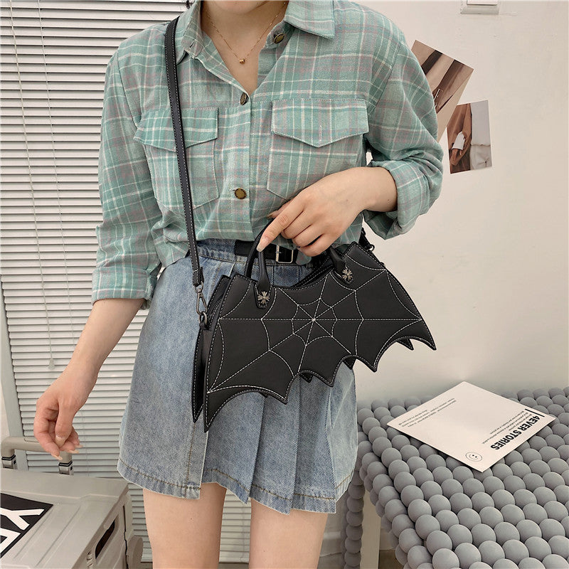 Halloween Spider Web Shoulder Bag – Batgirl Style PU Crossbody Handbag for Parties & Creative Gifts