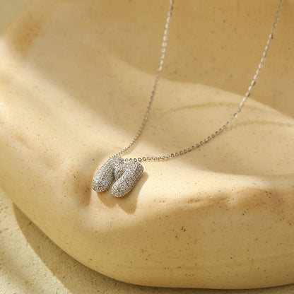 Bubble Letter Initial Pendant Necklace – Stainless Steel Zircon Jewelry for Women, 26 Letters Available