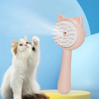 Rechargeable Cat & Dog Grooming Brush – Self-Cleaning Pet Hair Brush with Mist Spray