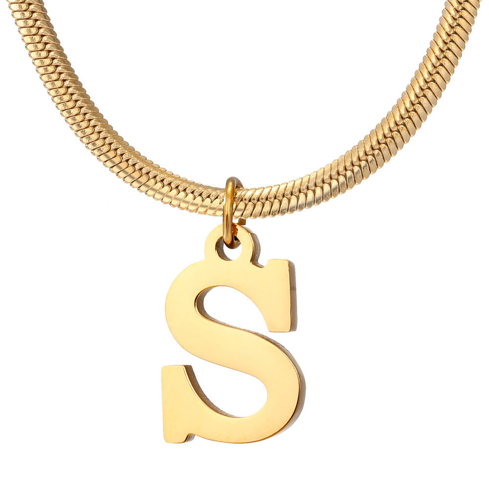 Minimalist A–Z Letter Necklace – Stainless Steel Gold Snake Chain Pendant Jewelry for Women & Birthday Gifts