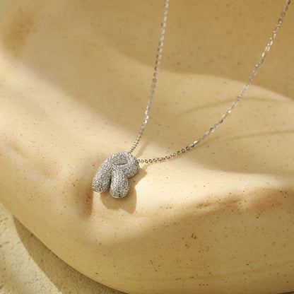 Bubble Letter Initial Pendant Necklace – Stainless Steel Zircon Jewelry for Women, 26 Letters Available