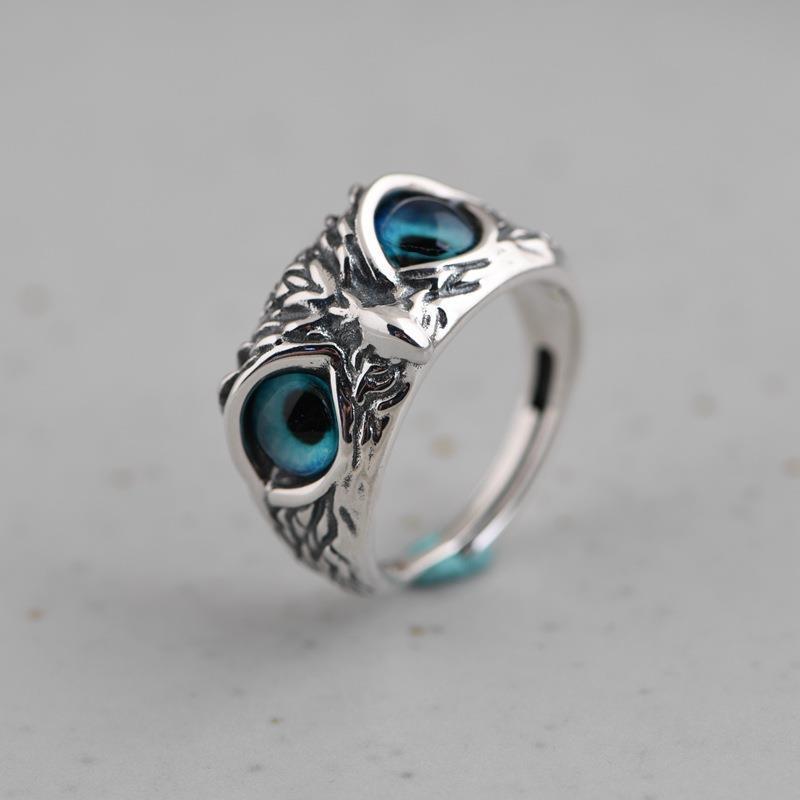 Vintage Owl Eye Ring – Retro Silver Animal Jewelry for Women, Fashion Statement Gift