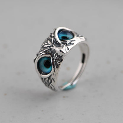 Vintage Owl Eye Ring – Retro Silver Animal Jewelry for Women, Fashion Statement Gift