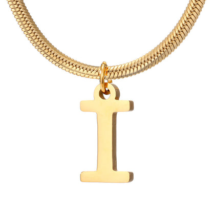 Minimalist A–Z Letter Necklace – Stainless Steel Gold Snake Chain Pendant Jewelry for Women & Birthday Gifts