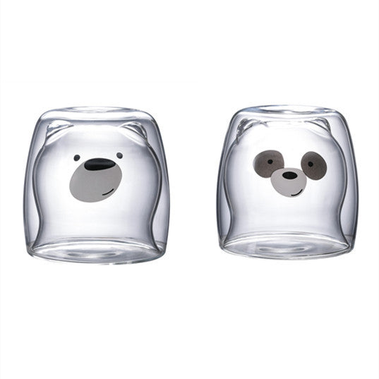 3D Double-Layer Panda Glass Cup – Creative Skull-Shaped Wine & Coffee Mug for Home & Gifts