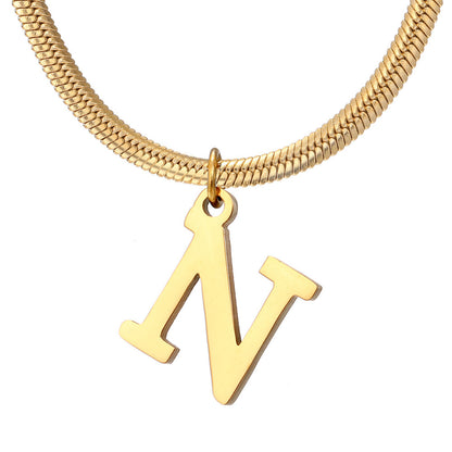 Minimalist A–Z Letter Necklace – Stainless Steel Gold Snake Chain Pendant Jewelry for Women & Birthday Gifts