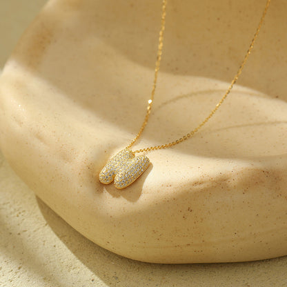 Bubble Letter Initial Pendant Necklace – Stainless Steel Zircon Jewelry for Women, 26 Letters Available