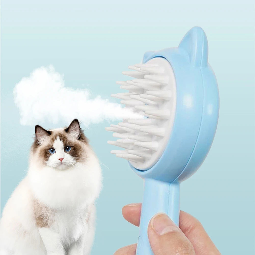 Rechargeable Cat & Dog Grooming Brush – Self-Cleaning Pet Hair Brush with Mist Spray