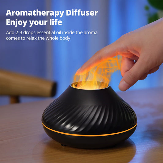 Volcanic Flame Aroma Diffuser – 130ml USB Essential Oil Humidifier with Color LED Night Light