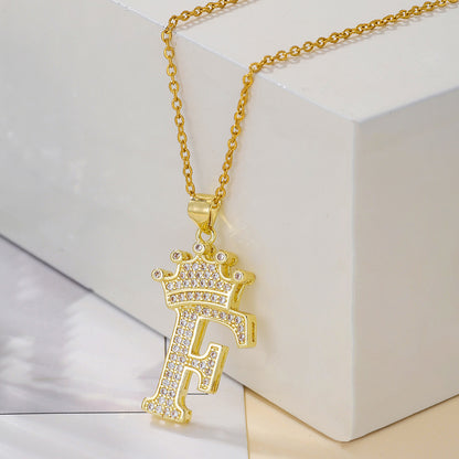 Gold Crown Letter Pendant Necklace – Elegant Diamond Initial Jewelry for Women, Gifts & Parties