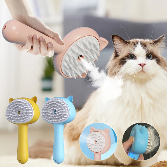 Rechargeable Cat & Dog Grooming Brush – Self-Cleaning Pet Hair Brush with Mist Spray