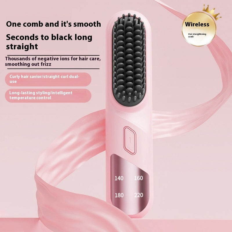 Cordless Hair Straightener Brush – Wet & Dry Fast Heating Flat Iron with Negative Ions for Smooth or Curly Hair