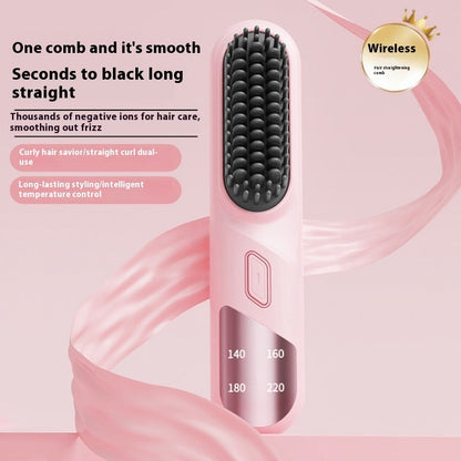 Cordless Hair Straightener Brush – Wet & Dry Fast Heating Flat Iron with Negative Ions for Smooth or Curly Hair