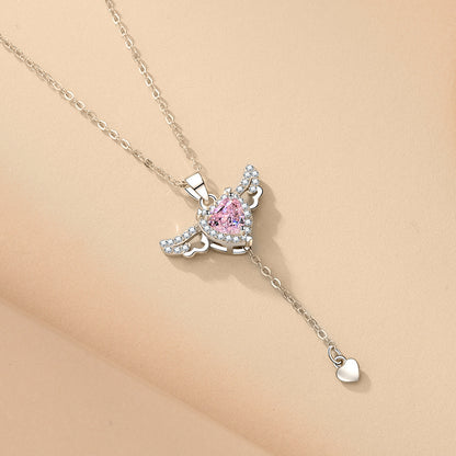 Cupid Heart Necklace – Crystal Angel Wings Tassel Pendant for Women, Valentine’s Day Gift Jewelry