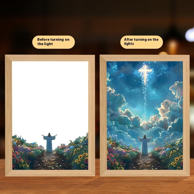 Jesus LED Light Painting Frame – Creative Night Light & Home Decoration Lamp for Christmas Gifts